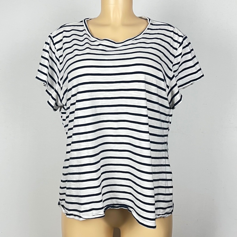 Lauren Conrad Striped Top T Womens XXL Short Flutter Sleeve White Blue Nautical